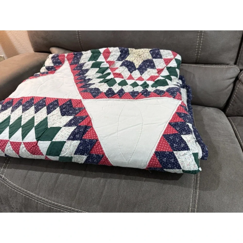 VTG Arch Quilts Elmsford NY Broken Star Patchwork Hand Quilted 92x82 Cottage